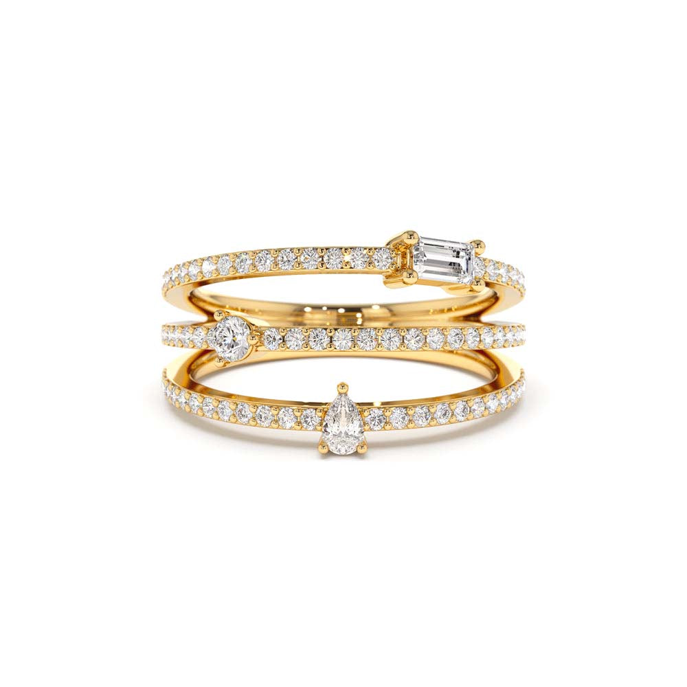 14K Gold Triple Row Mix Diamond Statement Ring by Orlina Fine