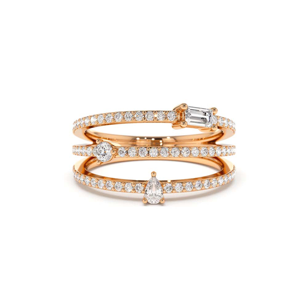 14K Gold Triple Row Mix Diamond Statement Ring - view 2