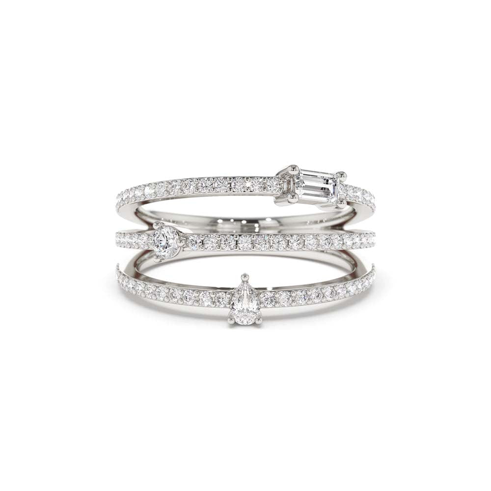 14K Gold Triple Row Mix Diamond Statement Ring - view 3