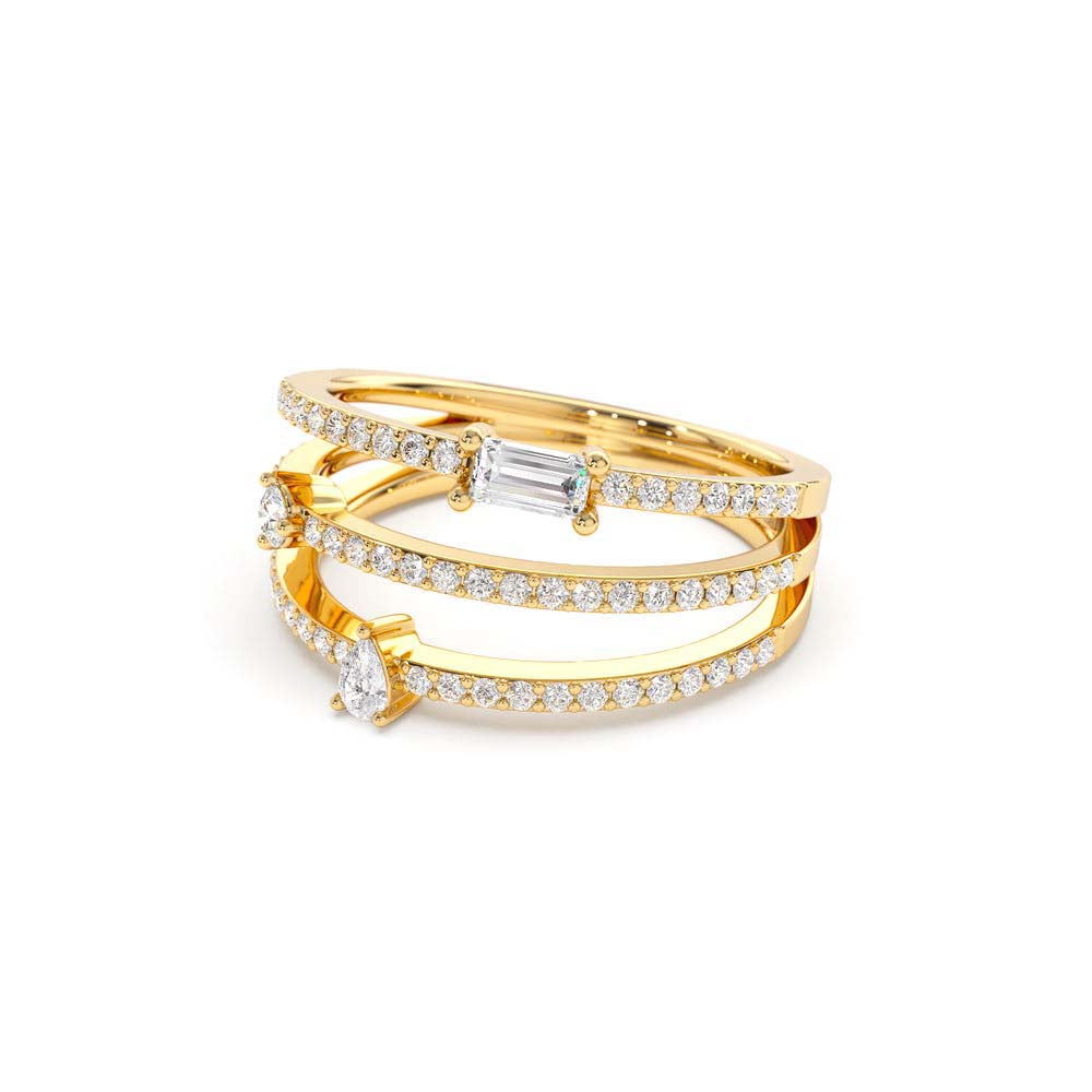 14K Gold Triple Row Mix Diamond Statement Ring - view 4