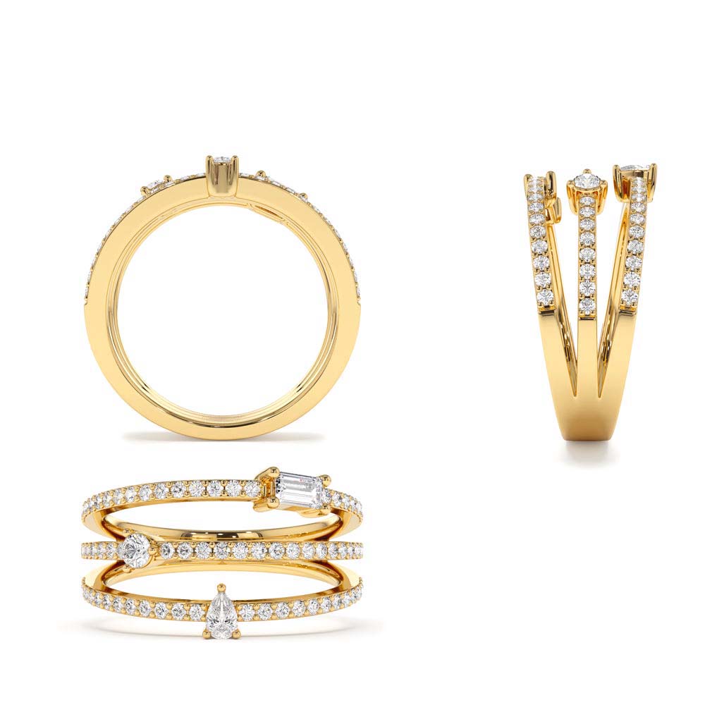 14K Gold Triple Row Mix Diamond Statement Ring - view 5