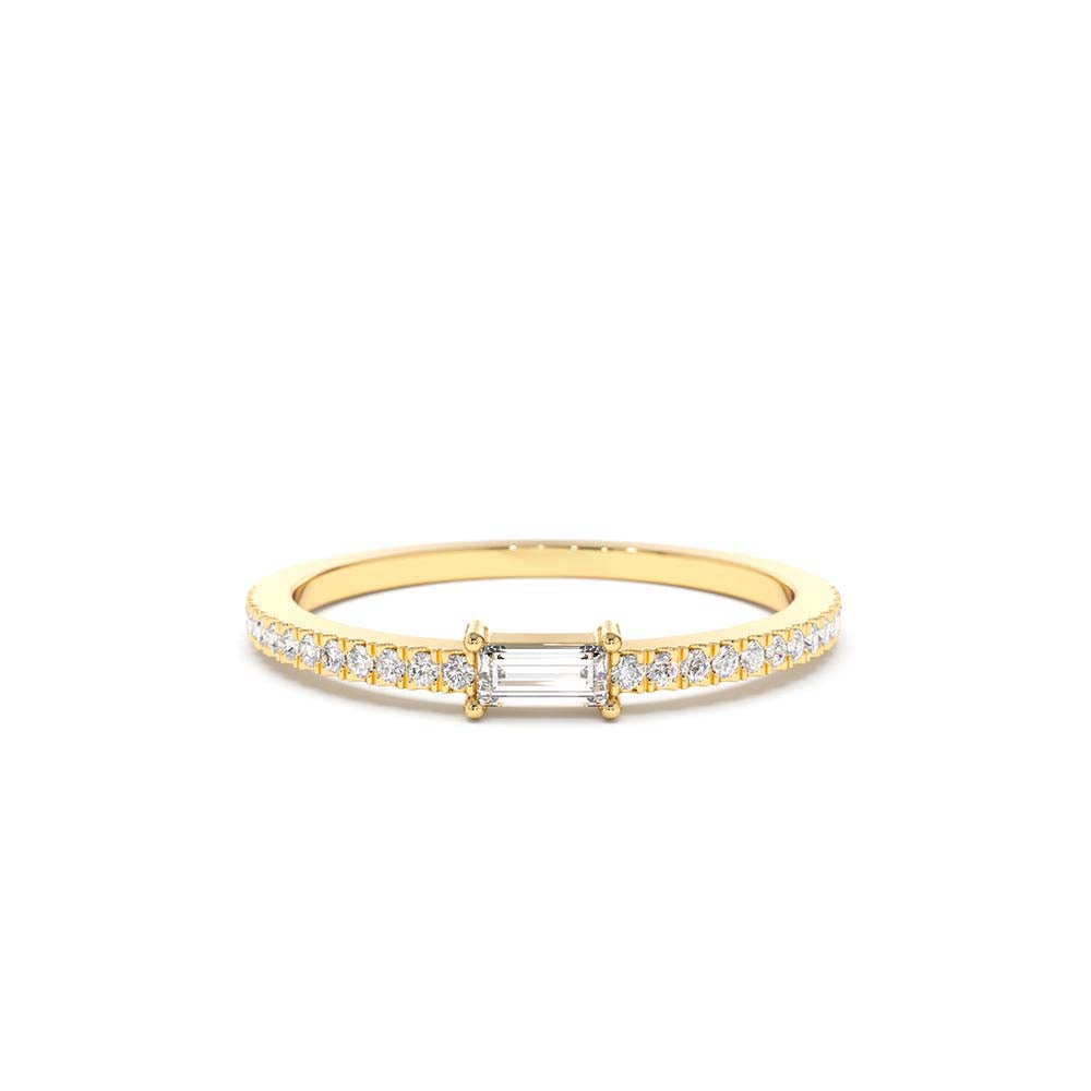 14K Stackable Baguette Diamond Ring with Pave Diamonds by Orlina Fine
