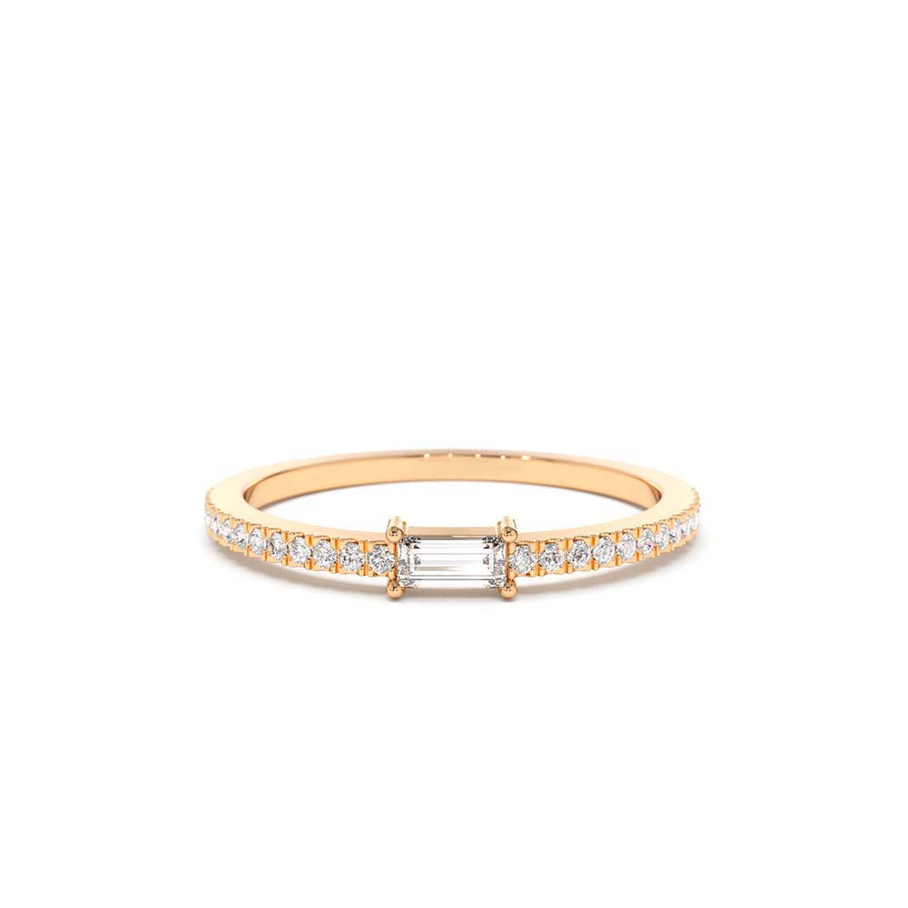 14K Stackable Baguette Diamond Ring with Pave Diamonds - view 2
