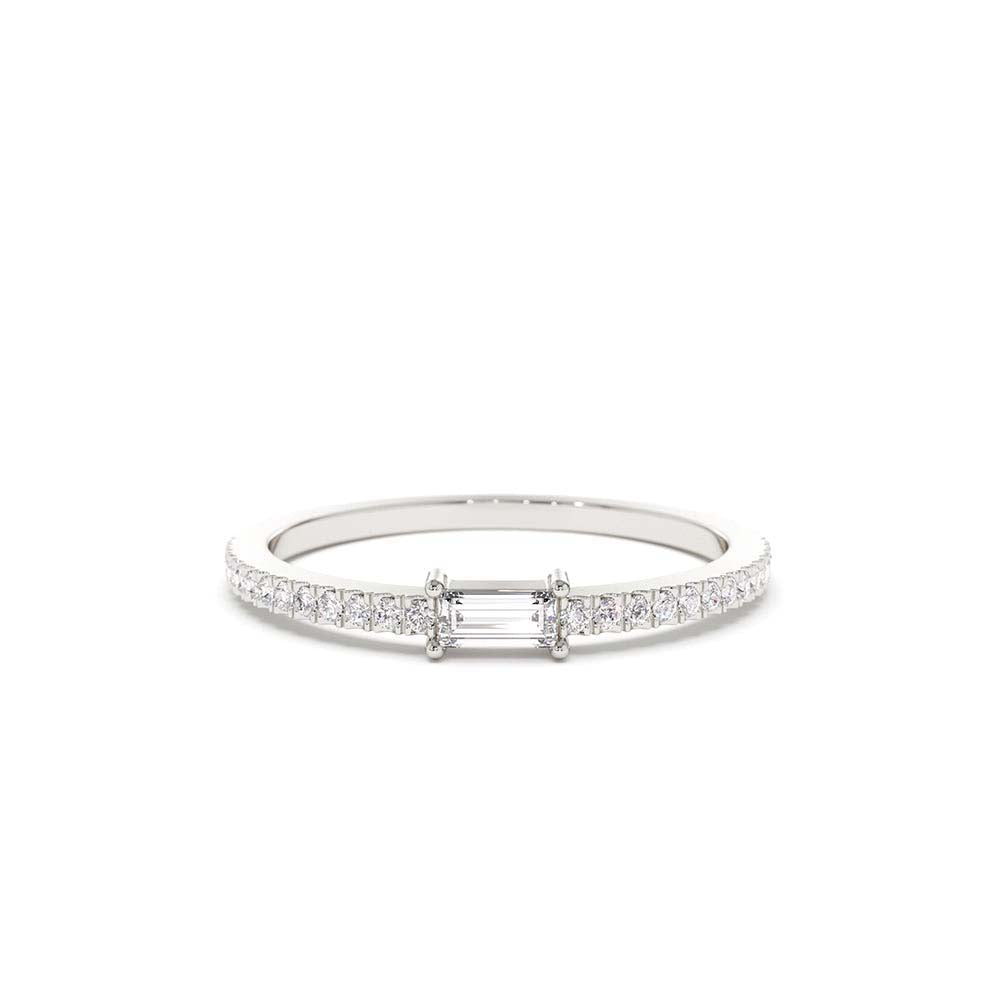 14K Stackable Baguette Diamond Ring with Pave Diamonds - view 3