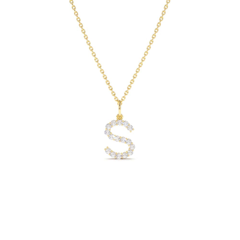14K Medium Size Diamond Initial Necklace by Orlina Fine