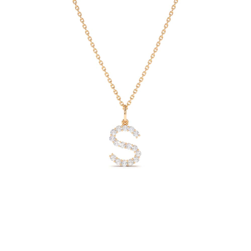 14K Medium Size Diamond Initial Necklace - view 2