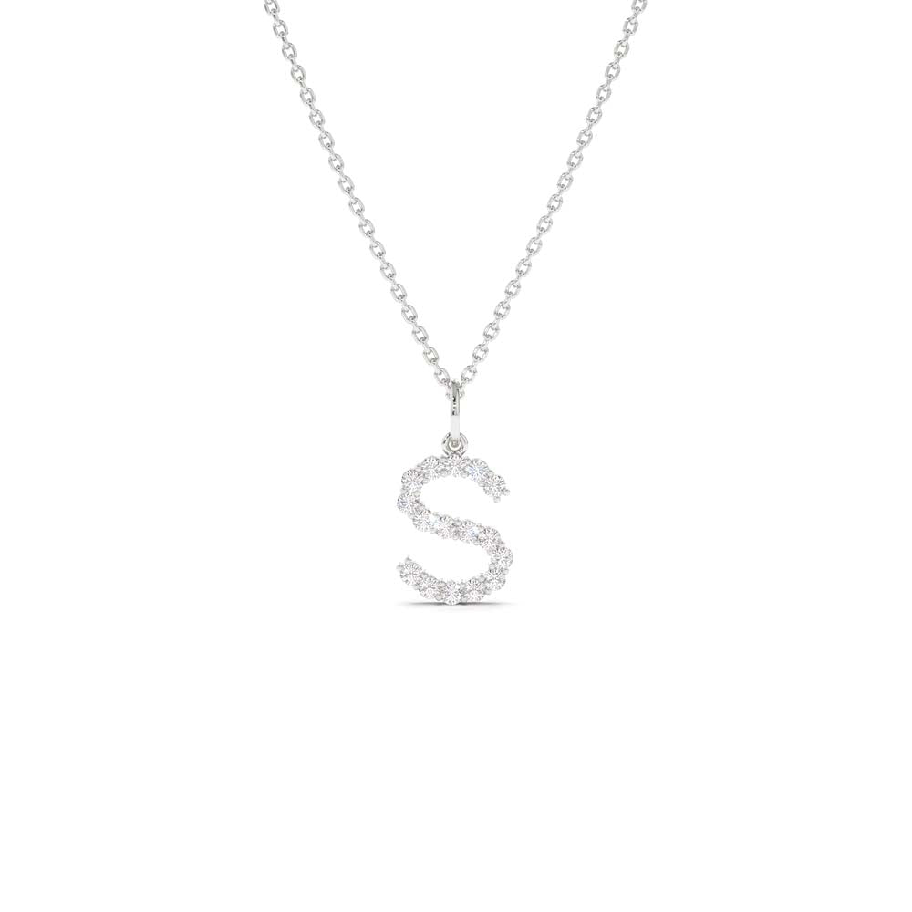 14K Medium Size Diamond Initial Necklace - view 3