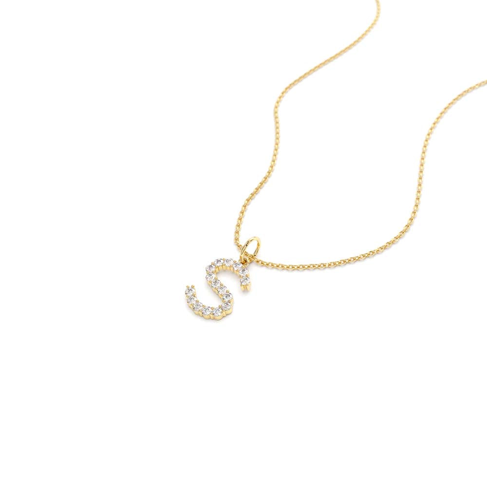 14K Medium Size Diamond Initial Necklace - view 4