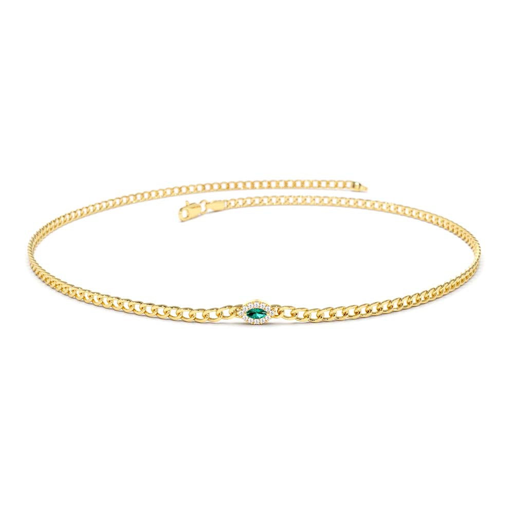 14K 2MM Curb Link Marquise Emerald Bracelet by Orlina Fine