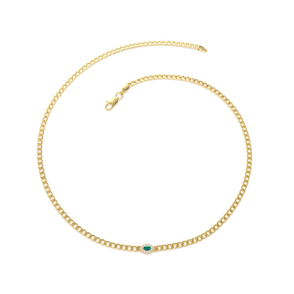 14K 2MM Curb Link Marquise Emerald Bracelet - view 2