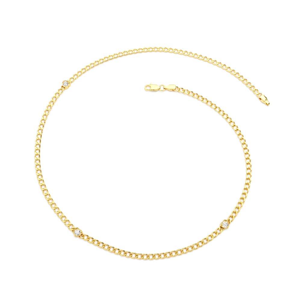 14K 2MM Curb Link Bracelet w/ Heart Shape Solitaire Round Diamonds - view 4