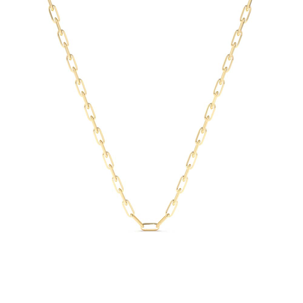 14K Solid Gold Tiny Paper Clip Link Necklace by Orlina Fine