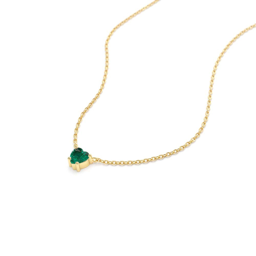 14K Heart-Shape Emerald Necklace - view 4