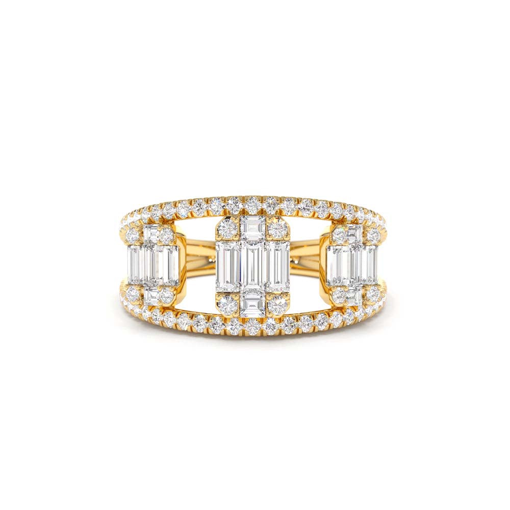 14K Baguette and Round Diamond Illusion Setting Cocktail Ring by Orlina Fine