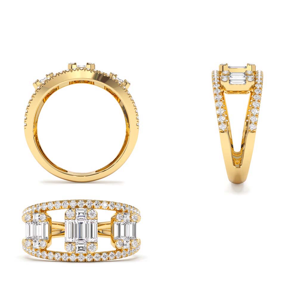 14K Baguette and Round Diamond Illusion Setting Cocktail Ring - view 5