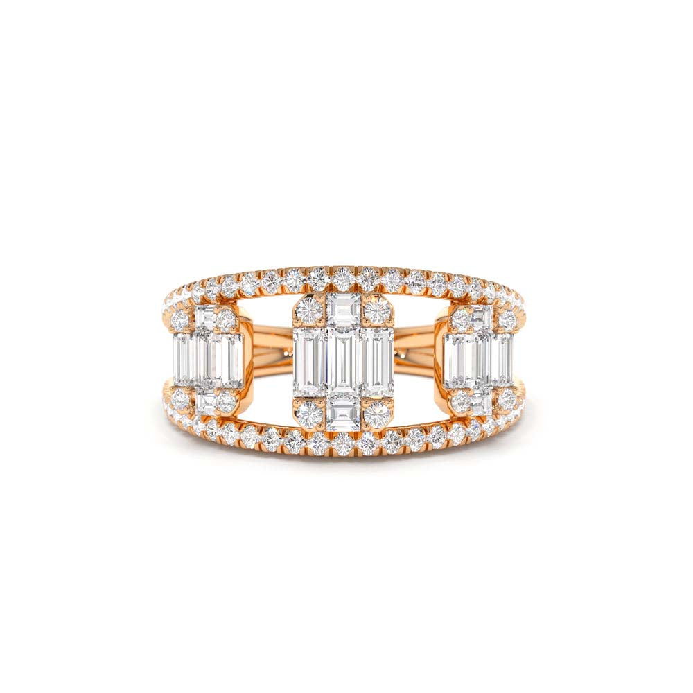 14K Baguette and Round Diamond Illusion Setting Cocktail Ring - view 2