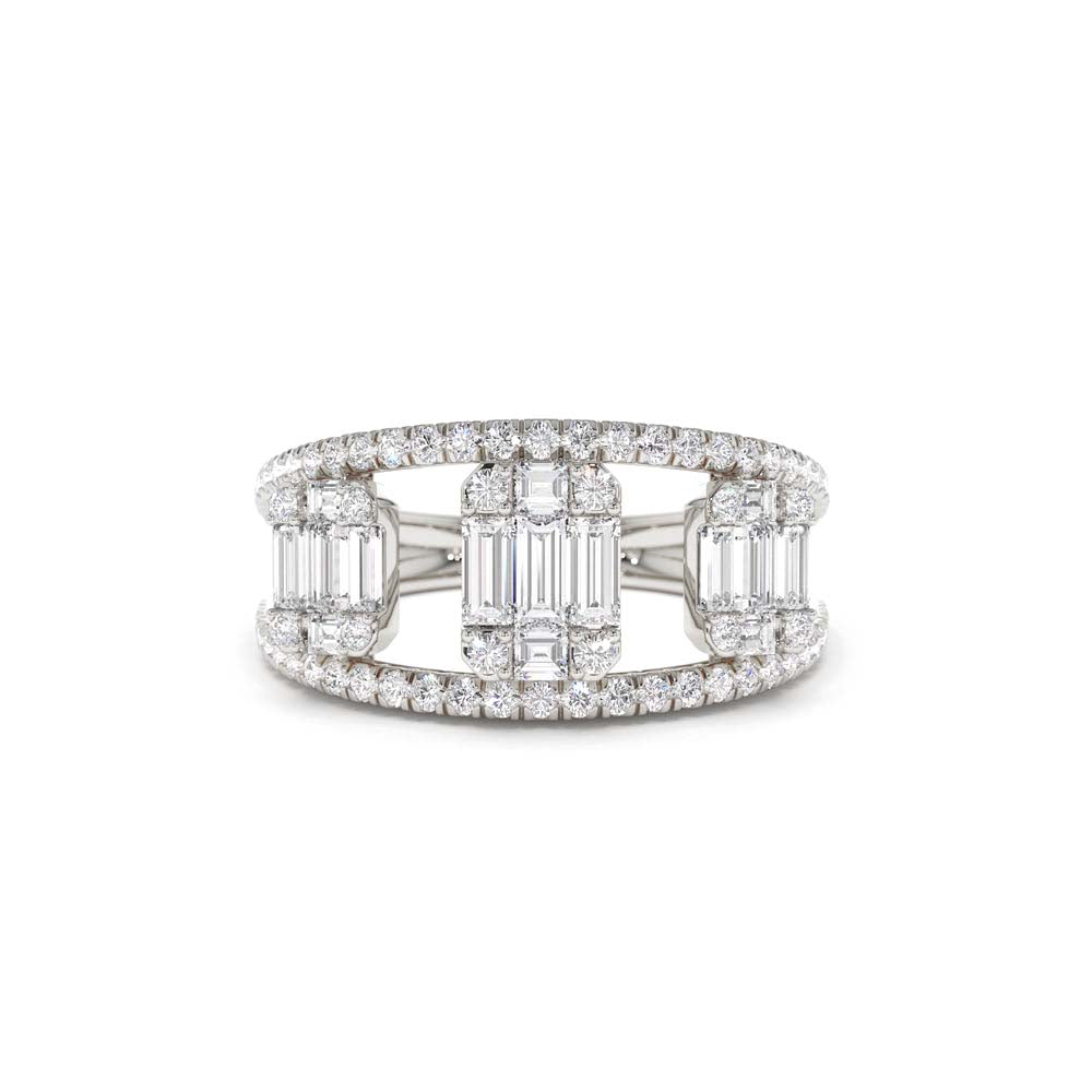 14K Baguette and Round Diamond Illusion Setting Cocktail Ring - view 3