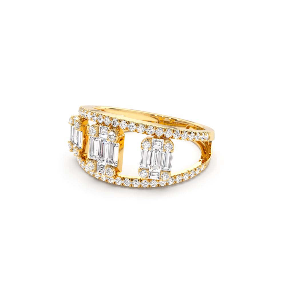 14K Baguette and Round Diamond Illusion Setting Cocktail Ring - view 4