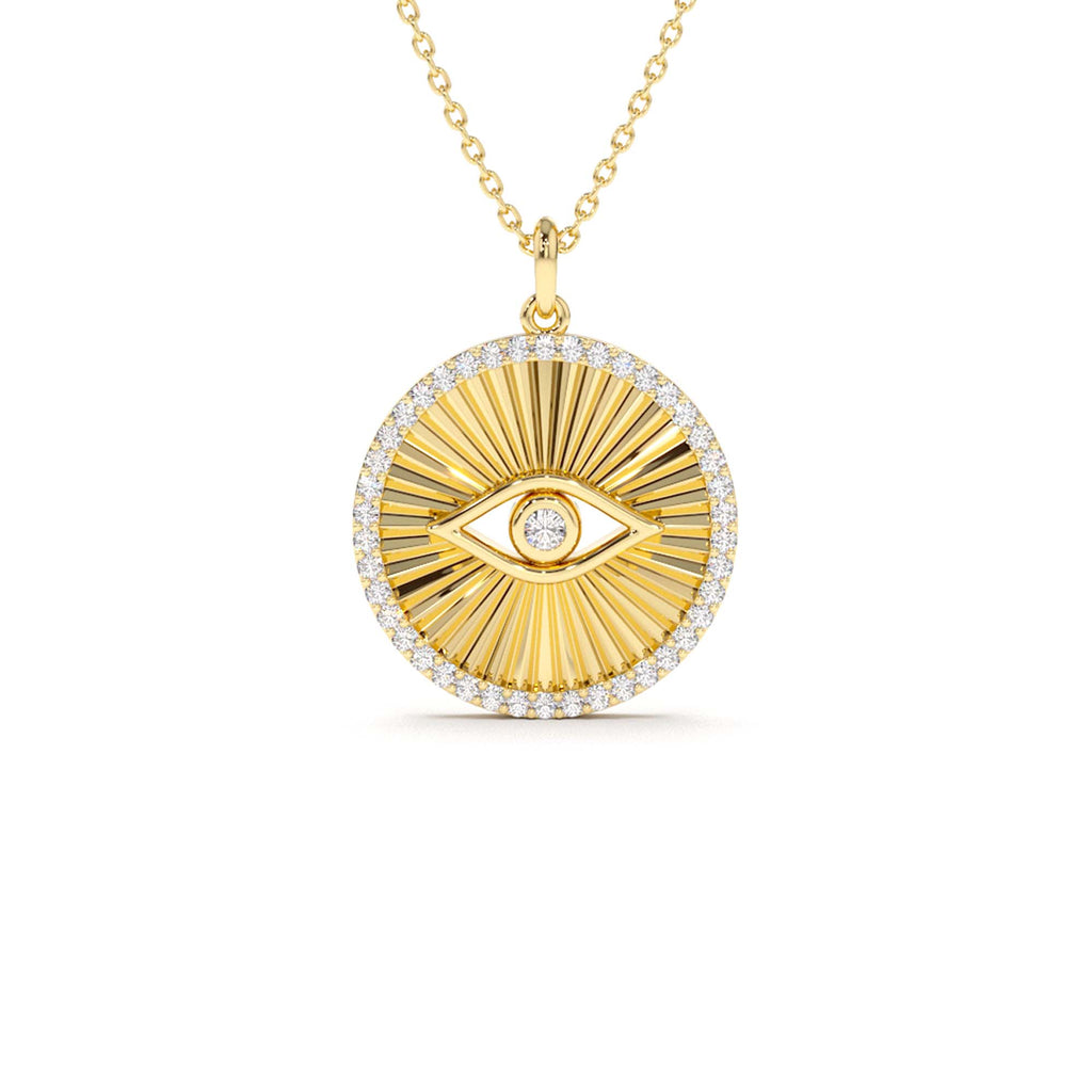 14K Evil Eye Diamond Medallion Necklace by Orlina Fine