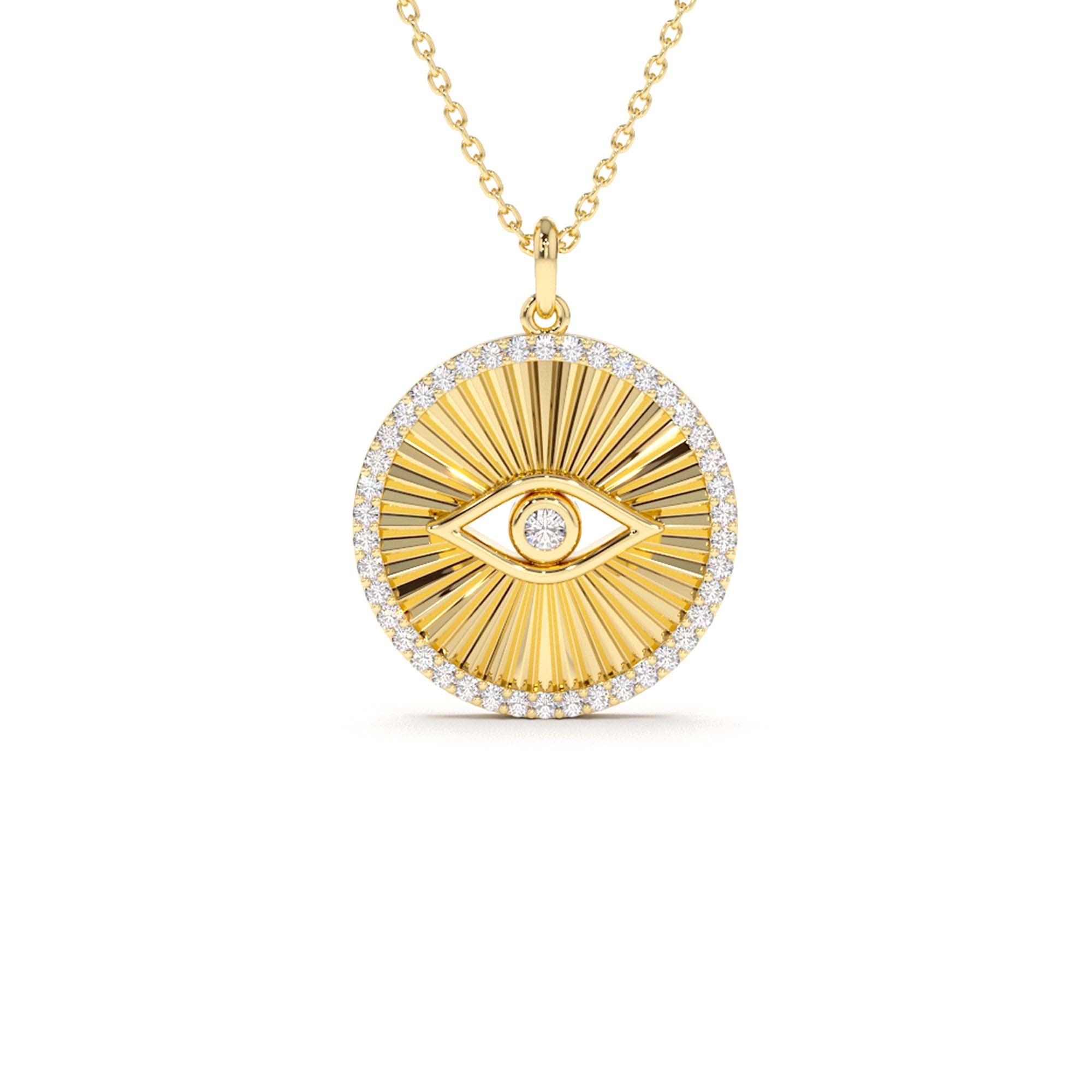 14K Evil Eye Diamond Medallion Necklace by Orlina Fine