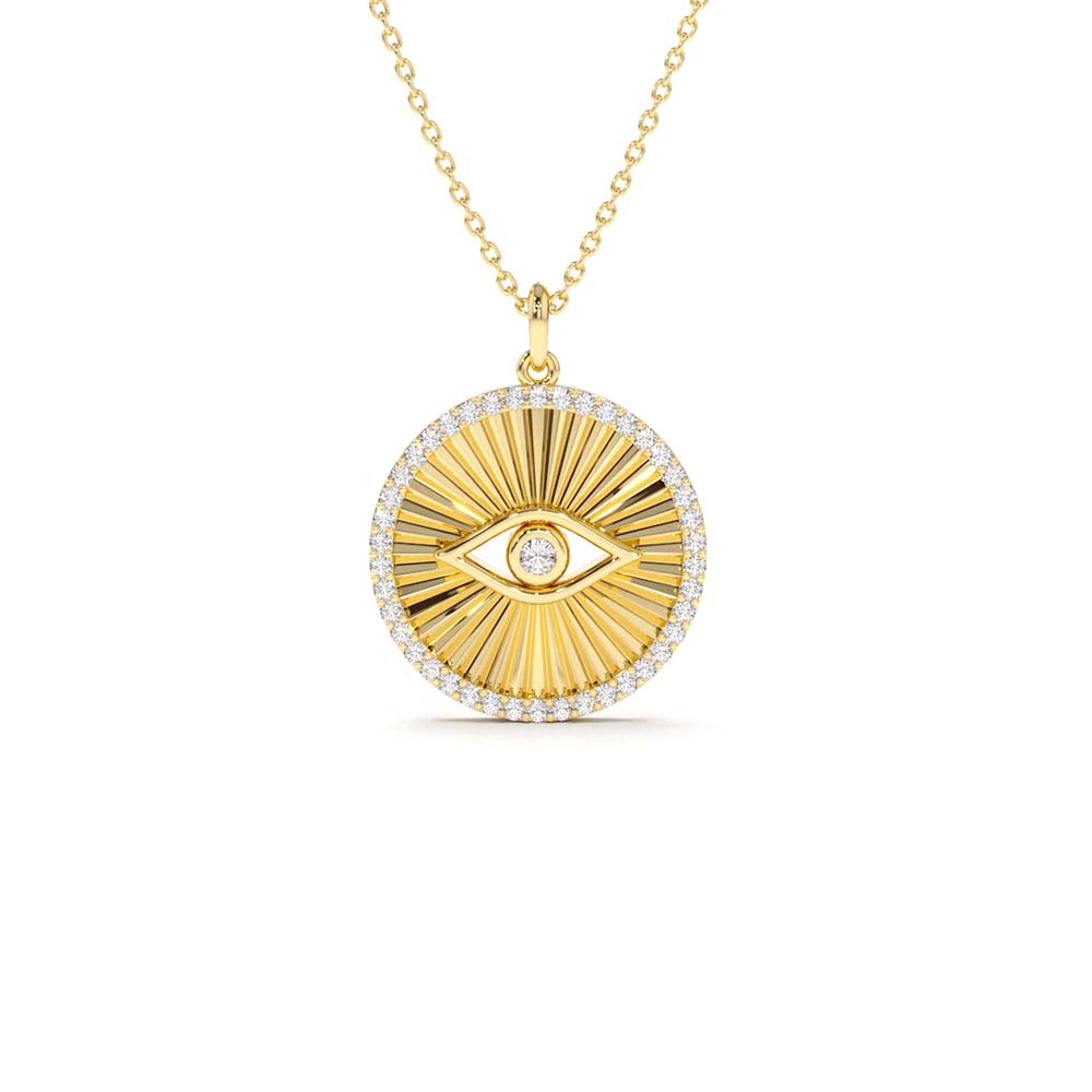 14K Evil Eye Diamond Medallion Necklace - view 5