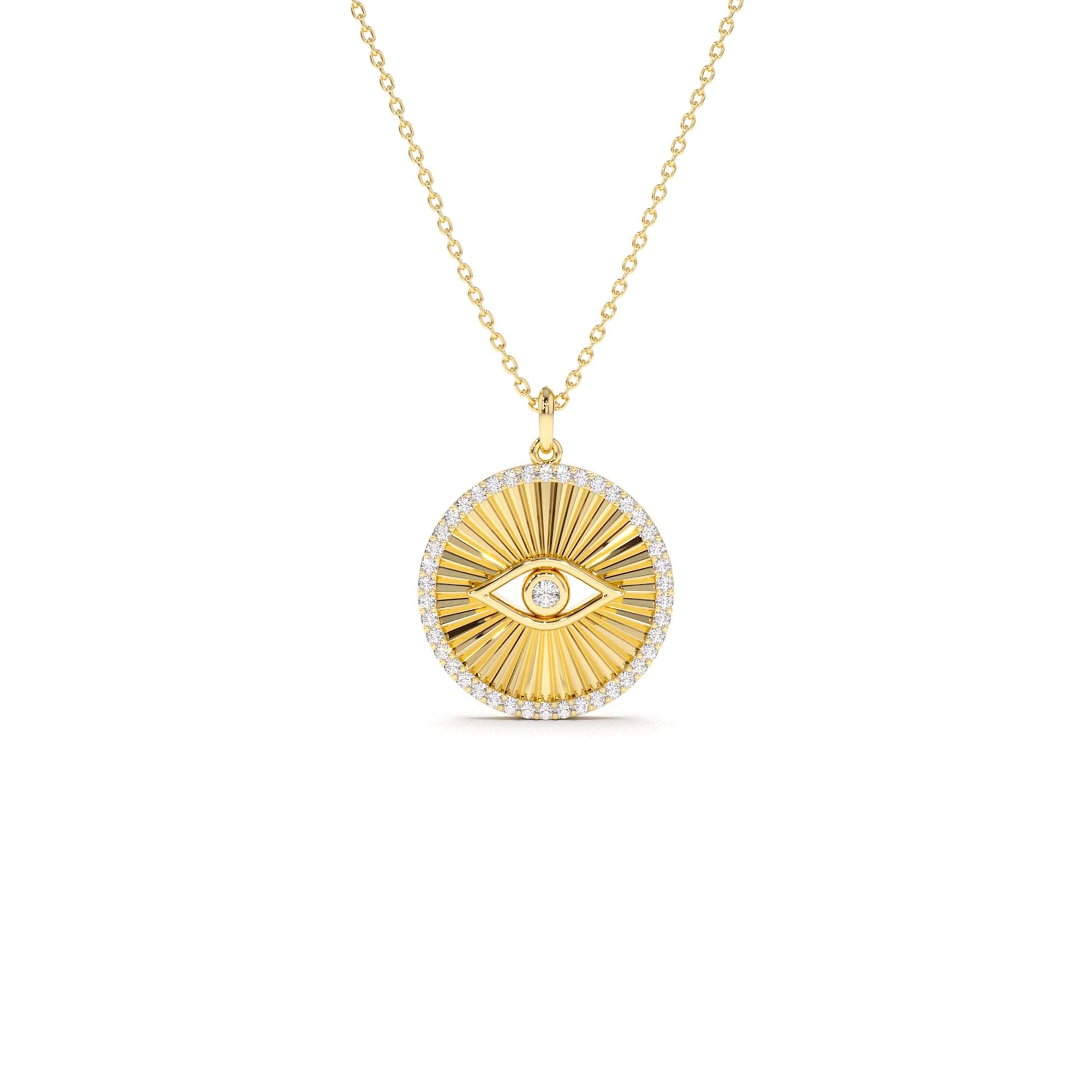 14K Evil Eye Diamond Medallion Necklace - view 6