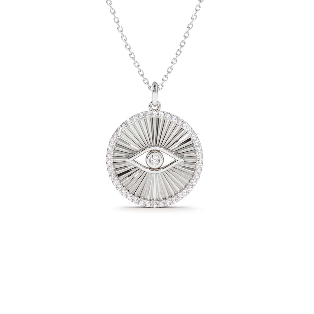 14K Evil Eye Diamond Medallion Necklace - view 3