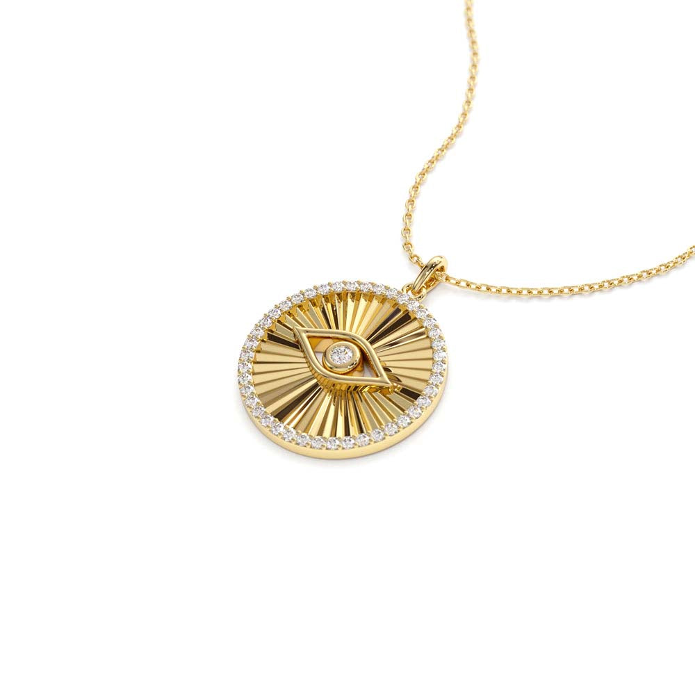 14K Evil Eye Diamond Medallion Necklace - view 4