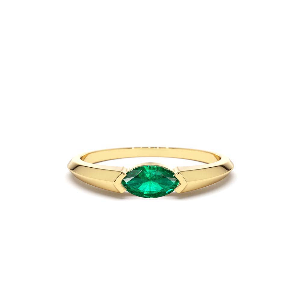 14K Horizontal Marquise Shape Natural Emerald Ring by Orlina Fine