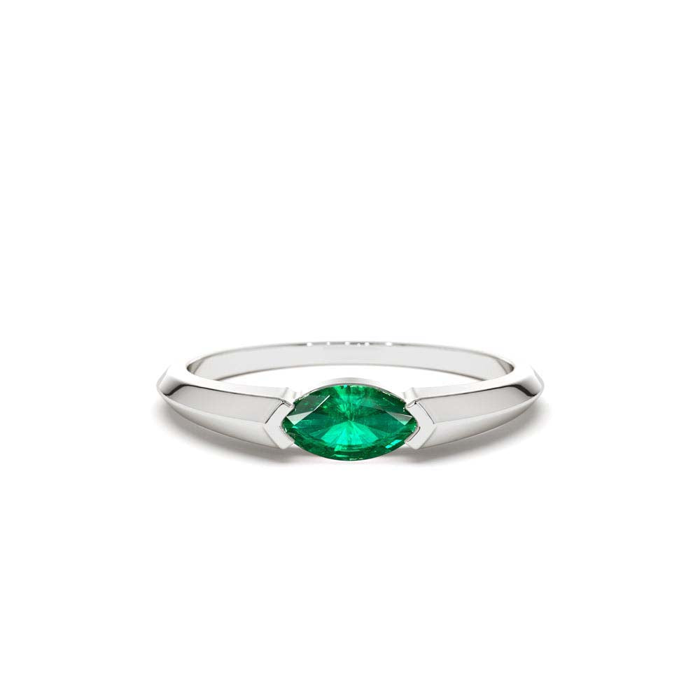 14K Horizontal Marquise Shape Natural Emerald Ring - view 3