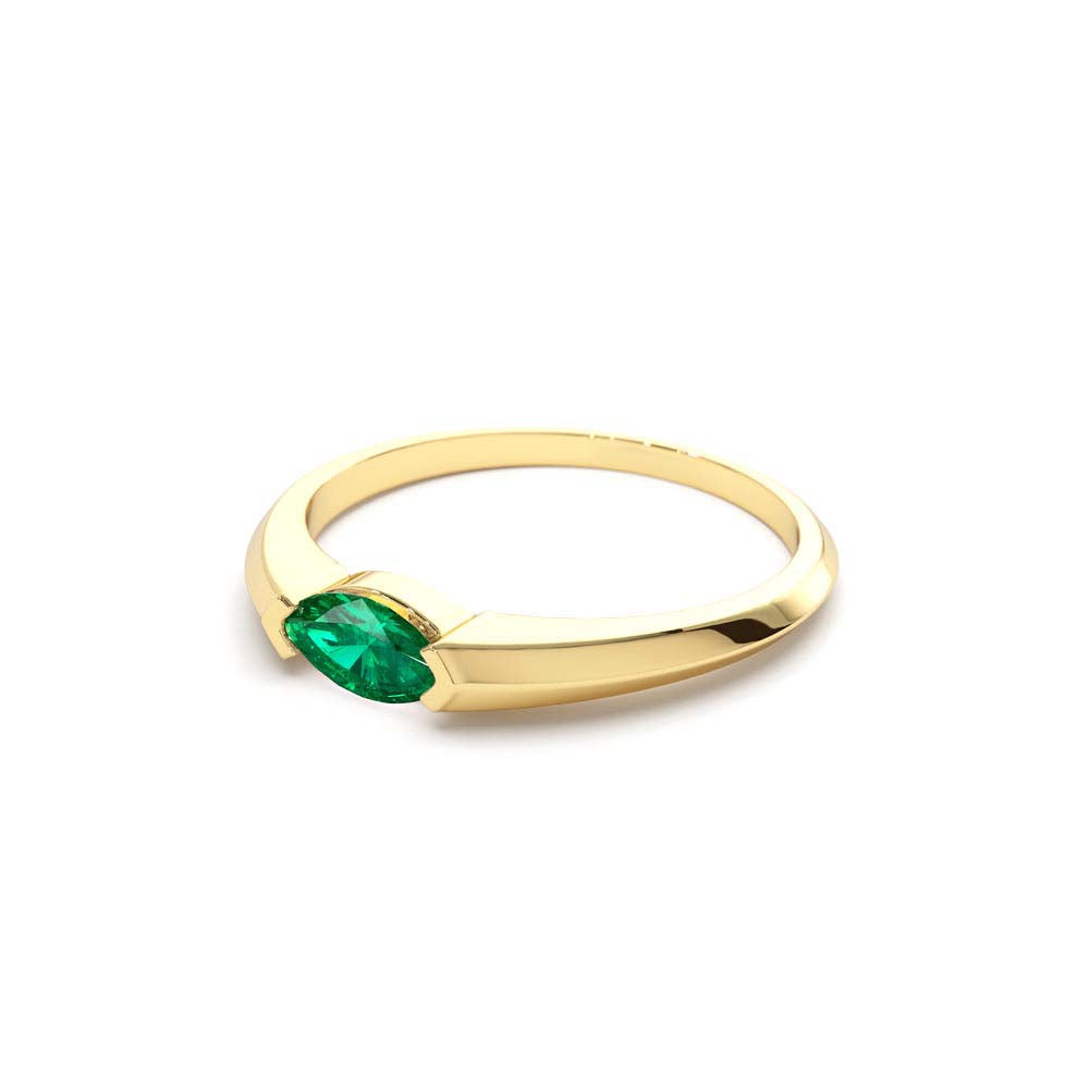 14K Horizontal Marquise Shape Natural Emerald Ring - view 4