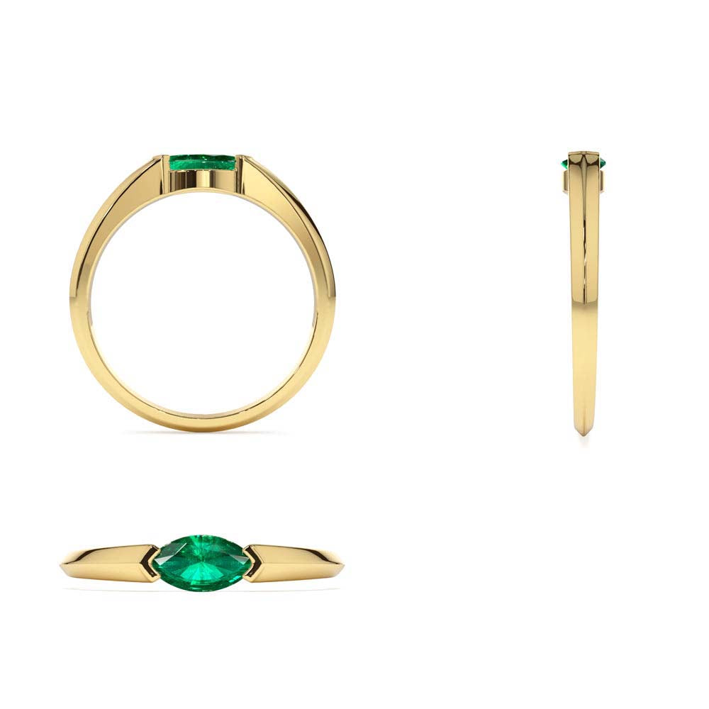 14K Horizontal Marquise Shape Natural Emerald Ring - view 5