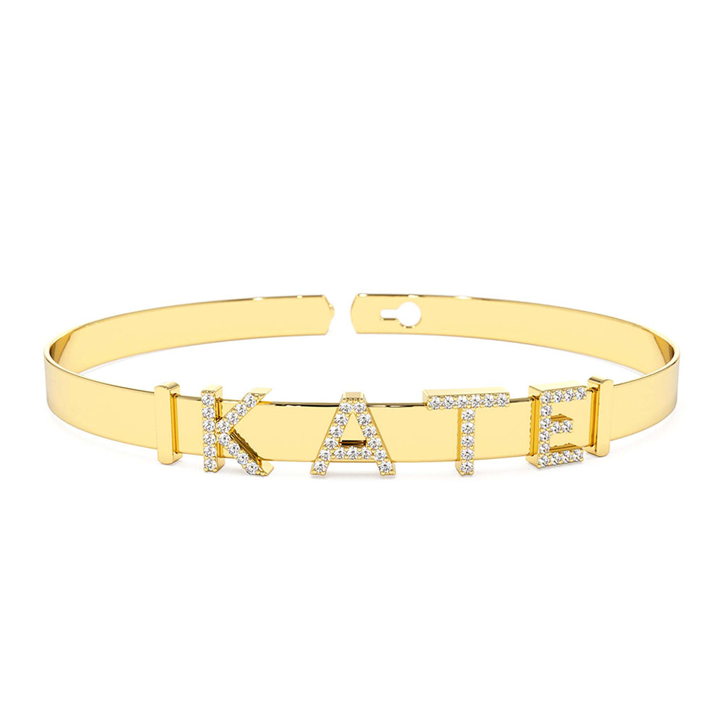 14K 5MM Sliding Diamond Initials Bangle by Orlina Fine