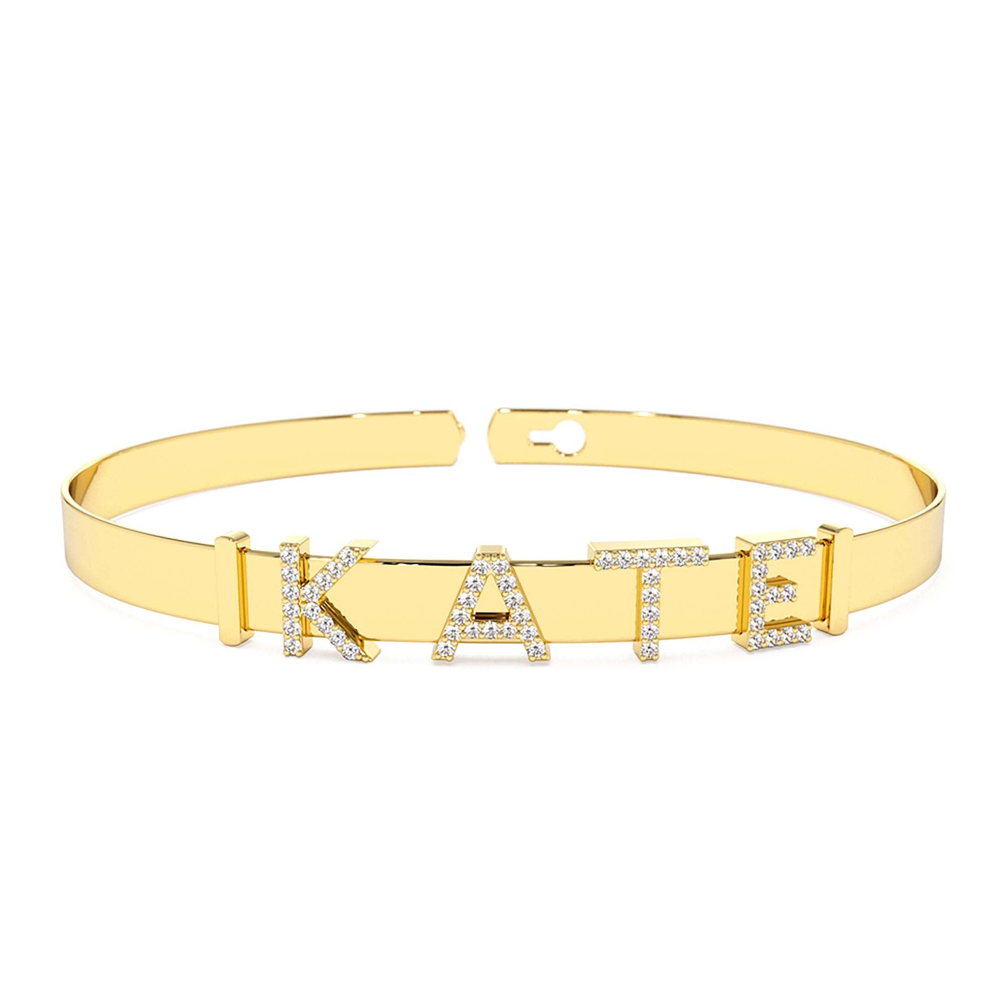 14K 5MM Sliding Diamond Initials Bangle by Orlina Fine
