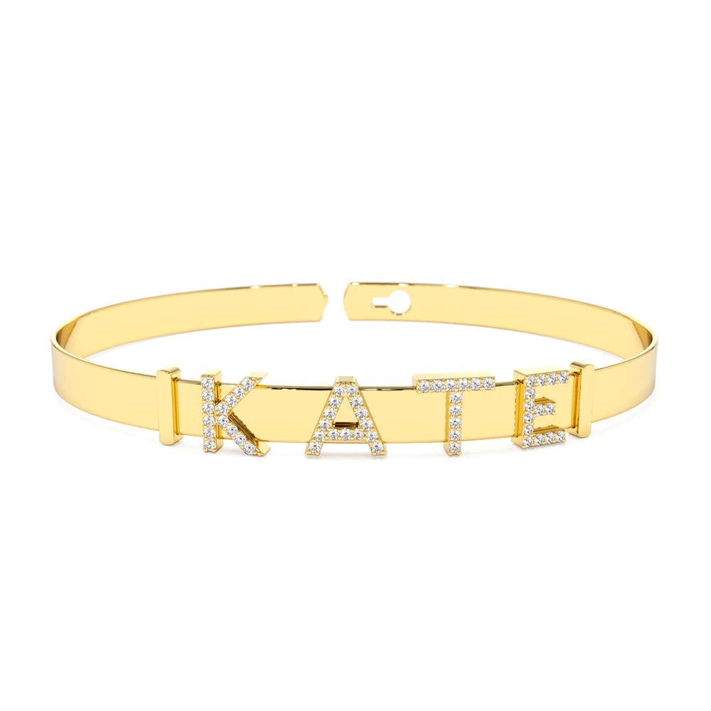 14K 5MM Sliding Diamond Initials Bangle - view 7