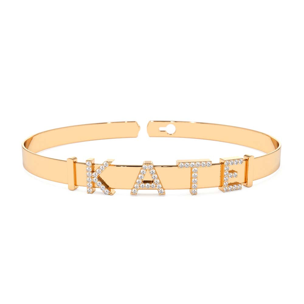 14K 5MM Sliding Diamond Initials Bangle - view 2