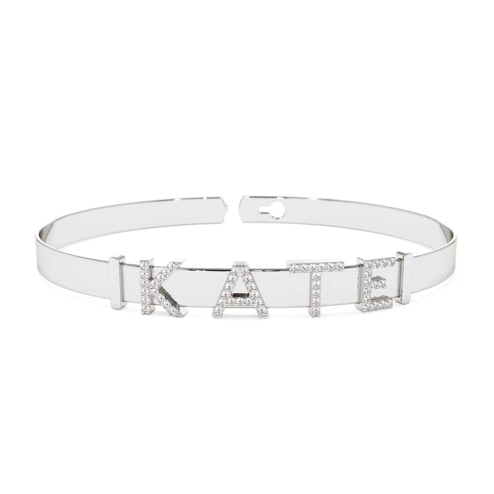 14K 5MM Sliding Diamond Initials Bangle - view 3