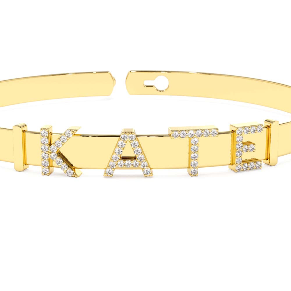 14K 5MM Sliding Diamond Initials Bangle - view 4