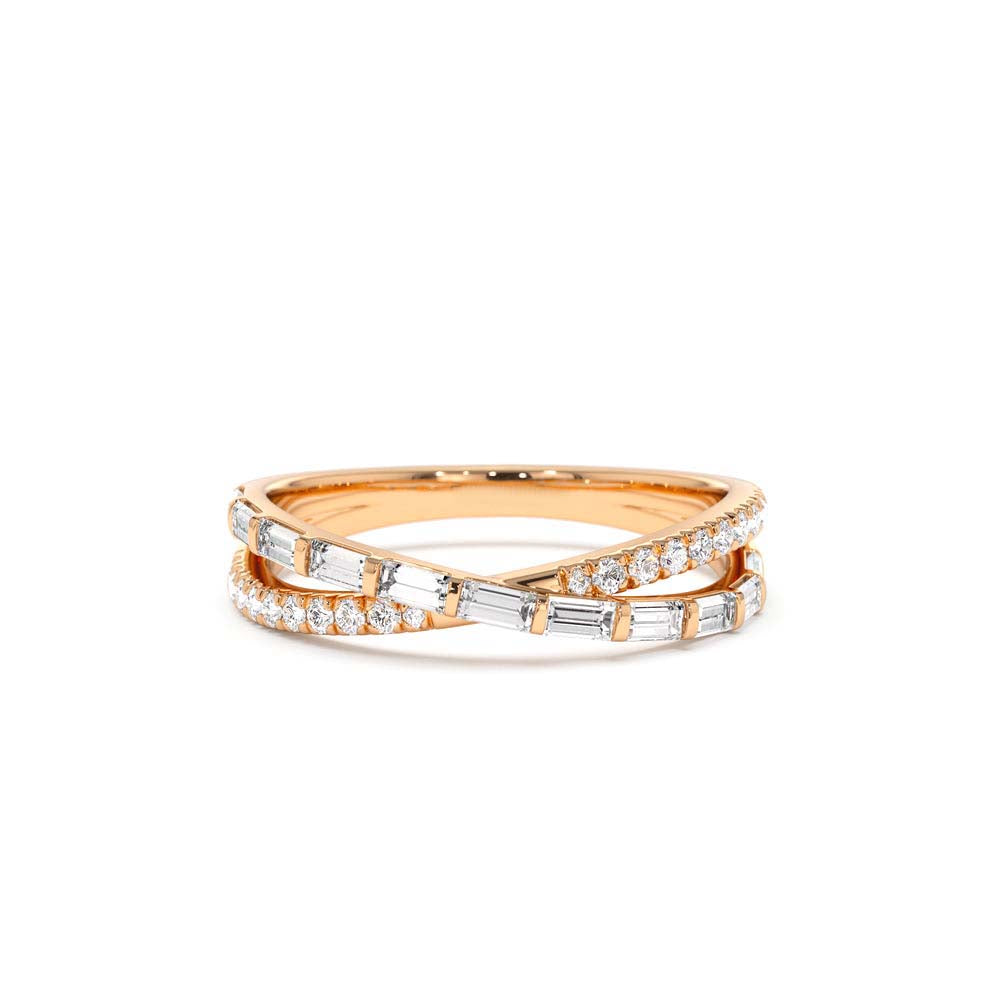 14K Mix Baguette and Round Diamond Crossover Ring - view 2