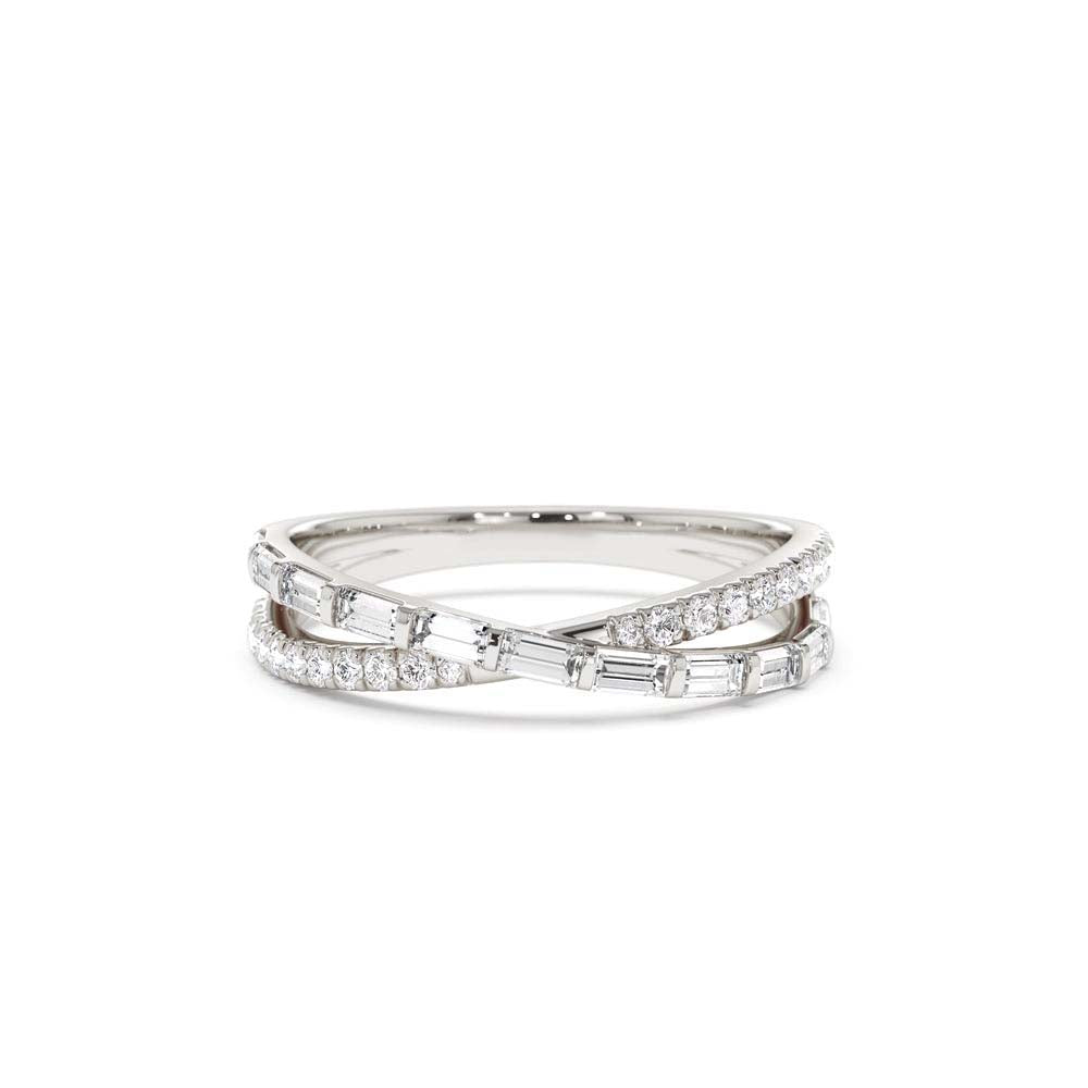 14K Mix Baguette and Round Diamond Crossover Ring - view 3