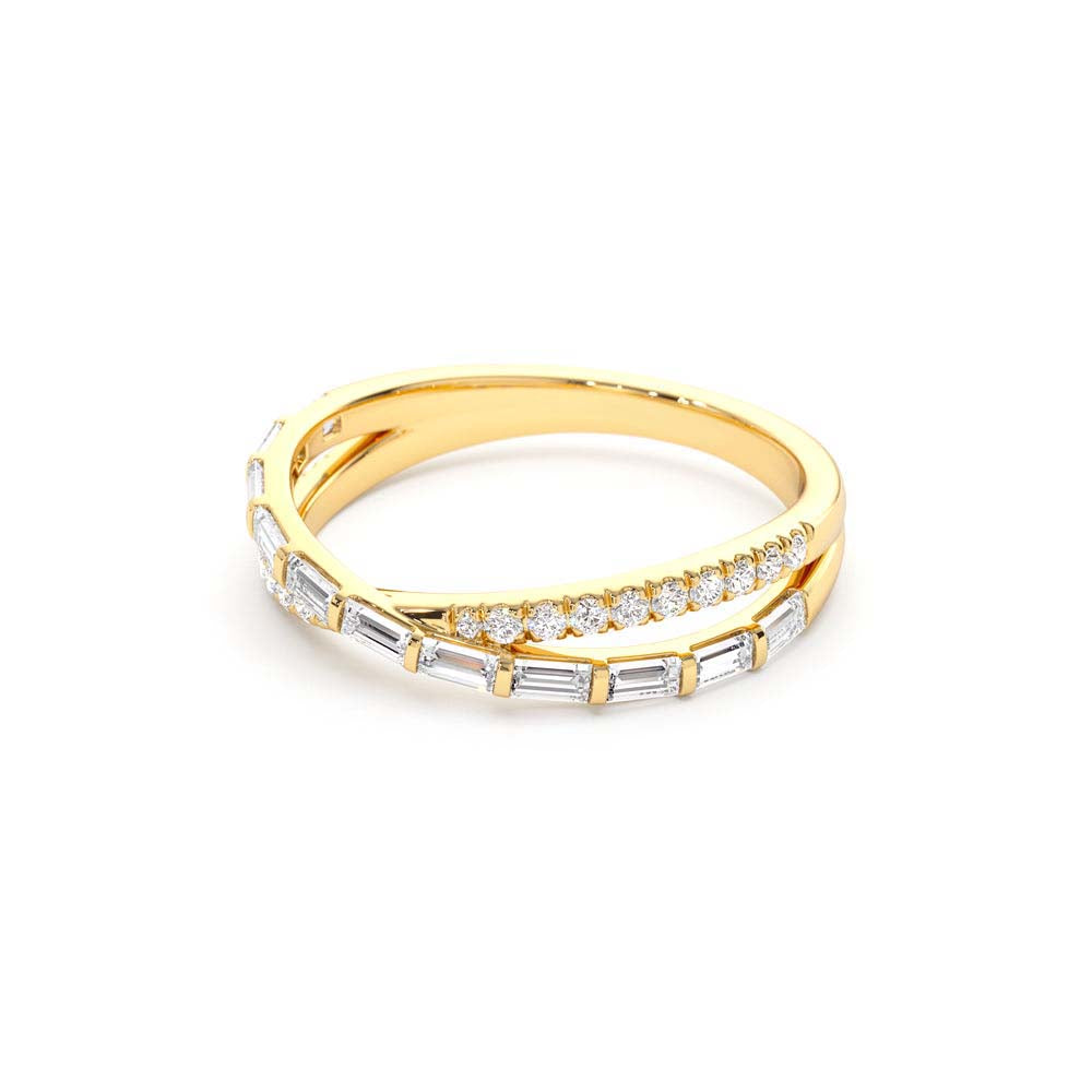 14K Mix Baguette and Round Diamond Crossover Ring - view 4