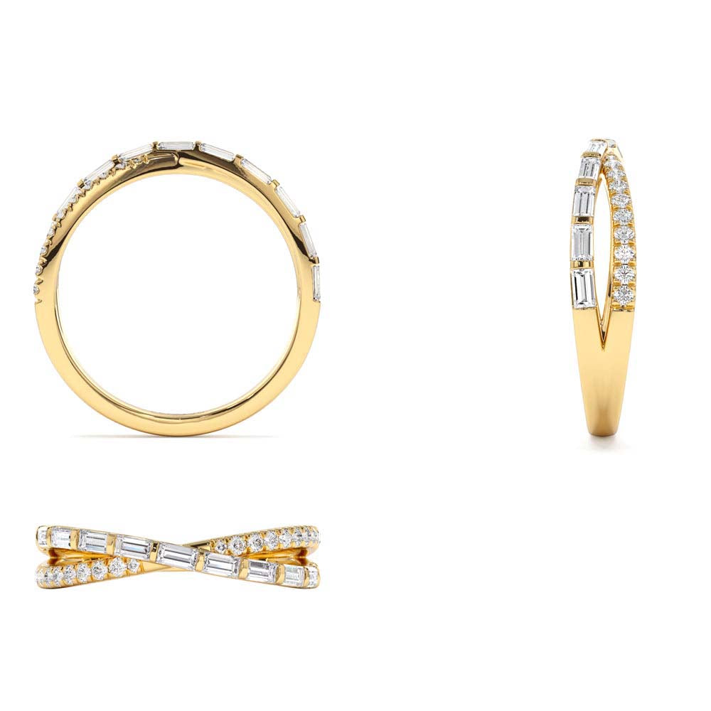 14K Mix Baguette and Round Diamond Crossover Ring - view 5