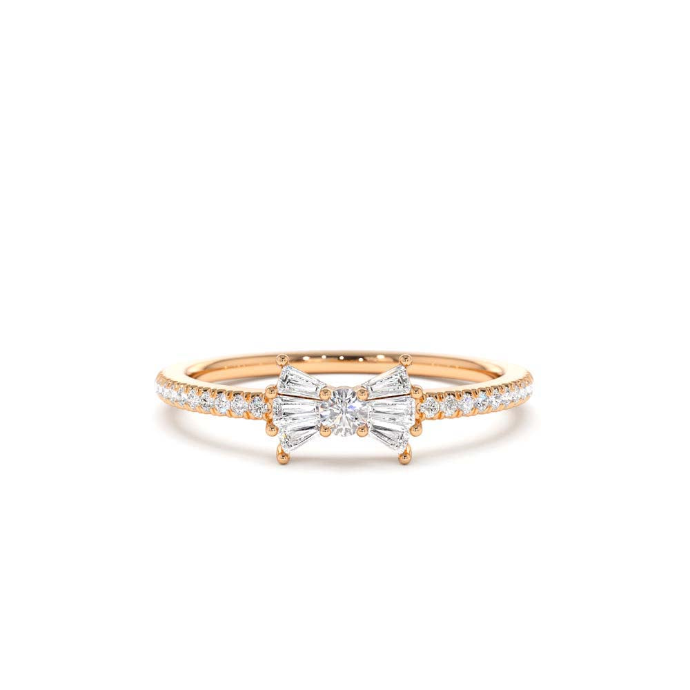14K Baguette and Round Diamond Bow Ring - view 2