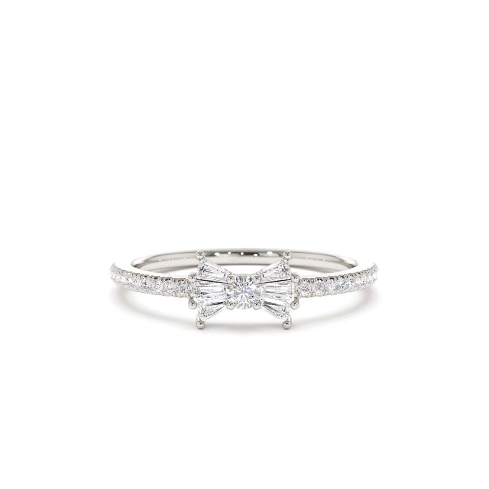 14K Baguette and Round Diamond Bow Ring - view 3