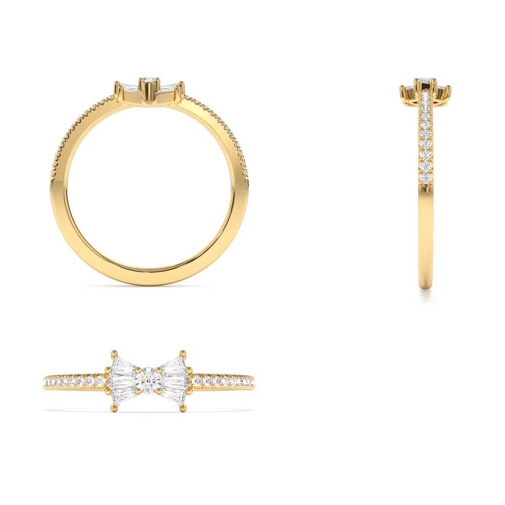 14K Baguette and Round Diamond Bow Ring - view 5