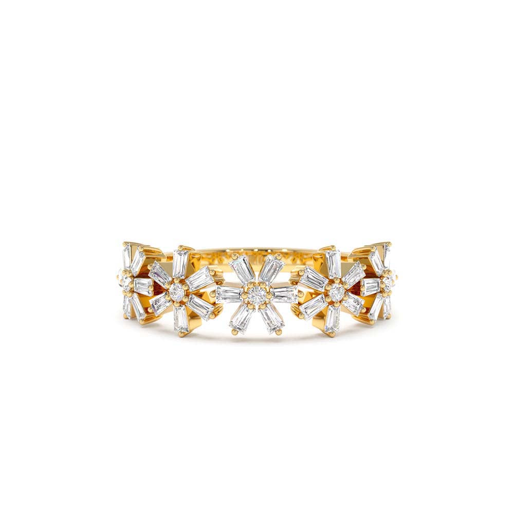 14K Baguette Diamond Multi Flower Design Ring by Orlina Fine