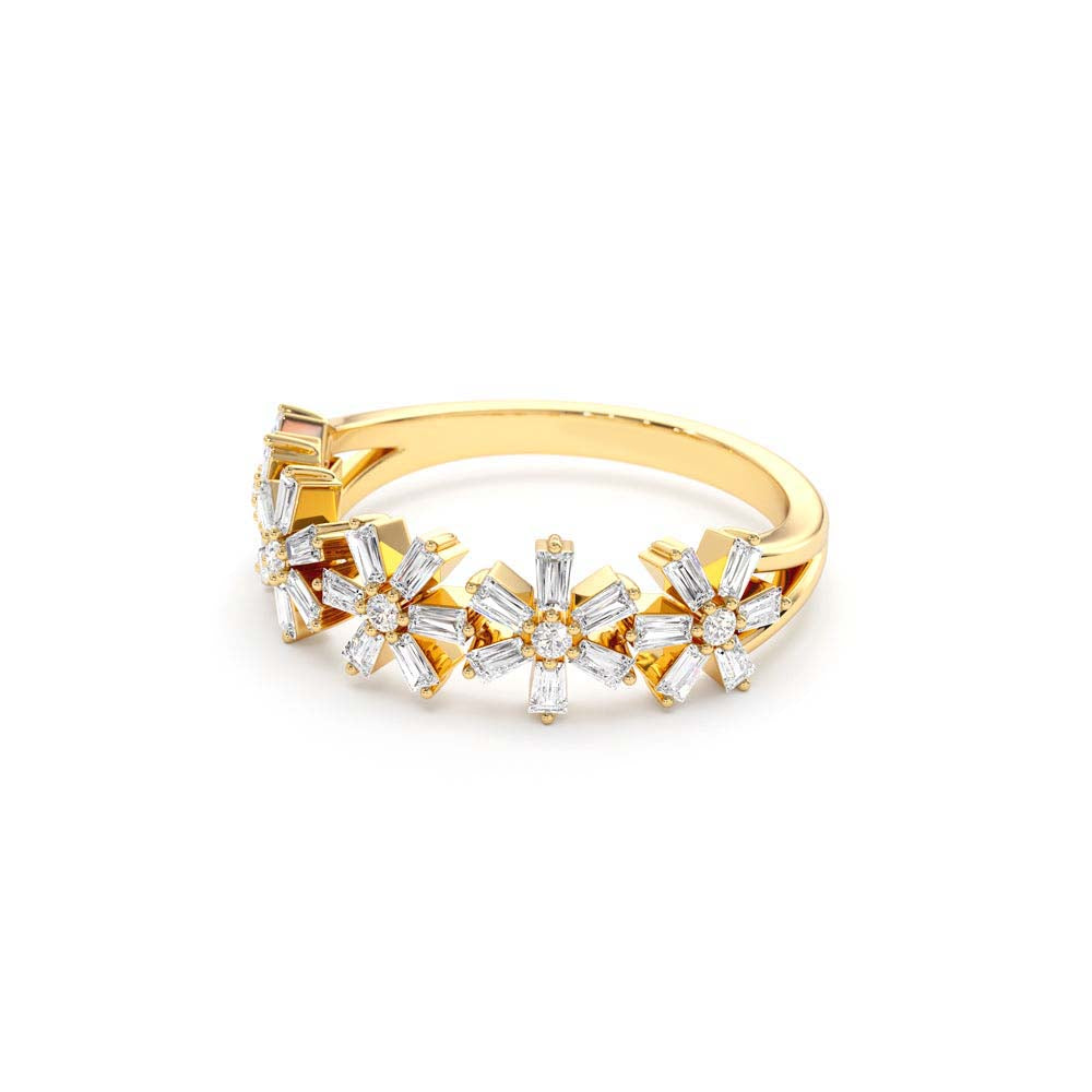 14K Baguette Diamond Multi Flower Design Ring - view 4
