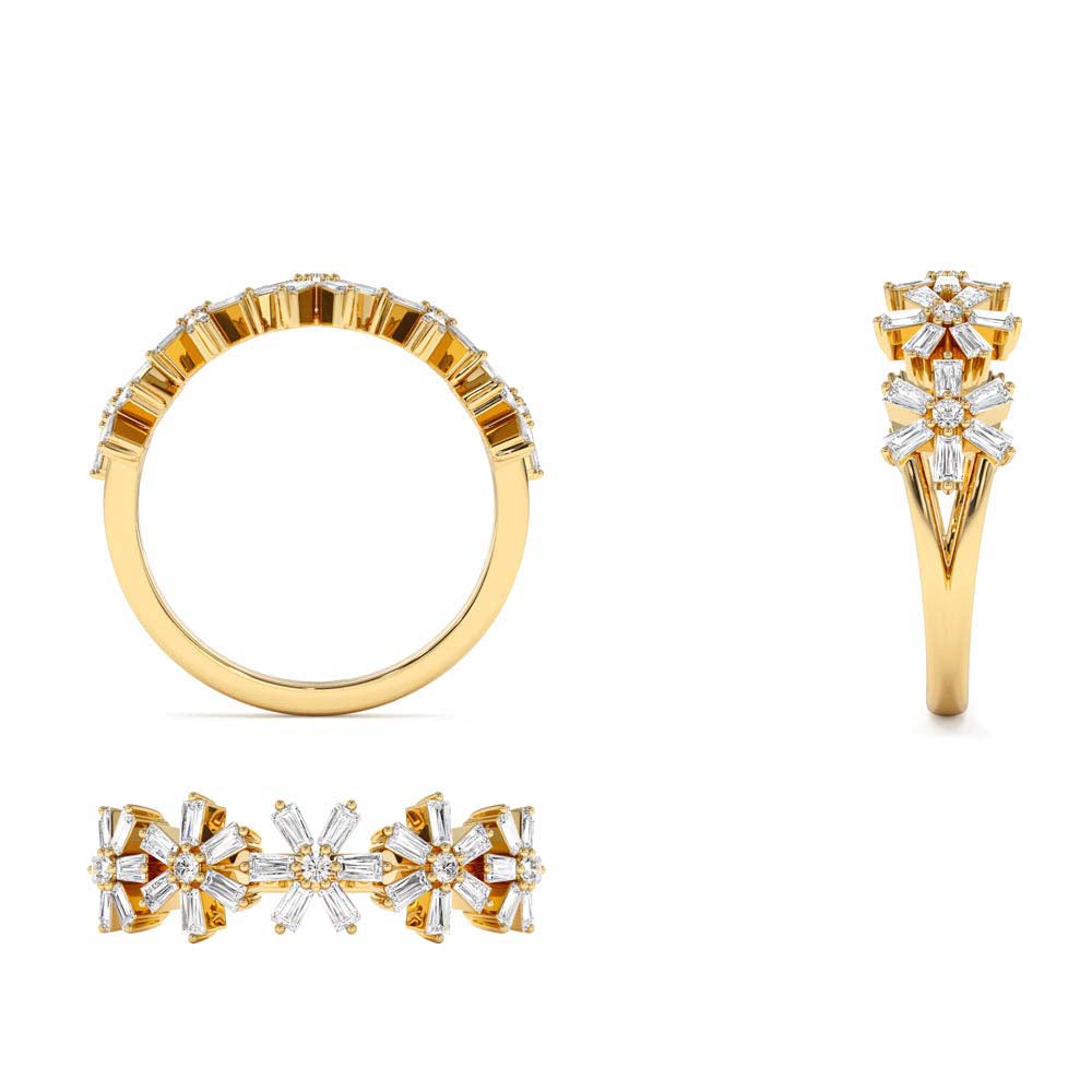 14K Baguette Diamond Multi Flower Design Ring - view 5