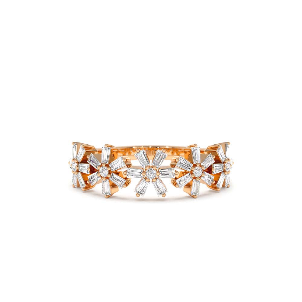 14K Baguette Diamond Multi Flower Design Ring - view 2