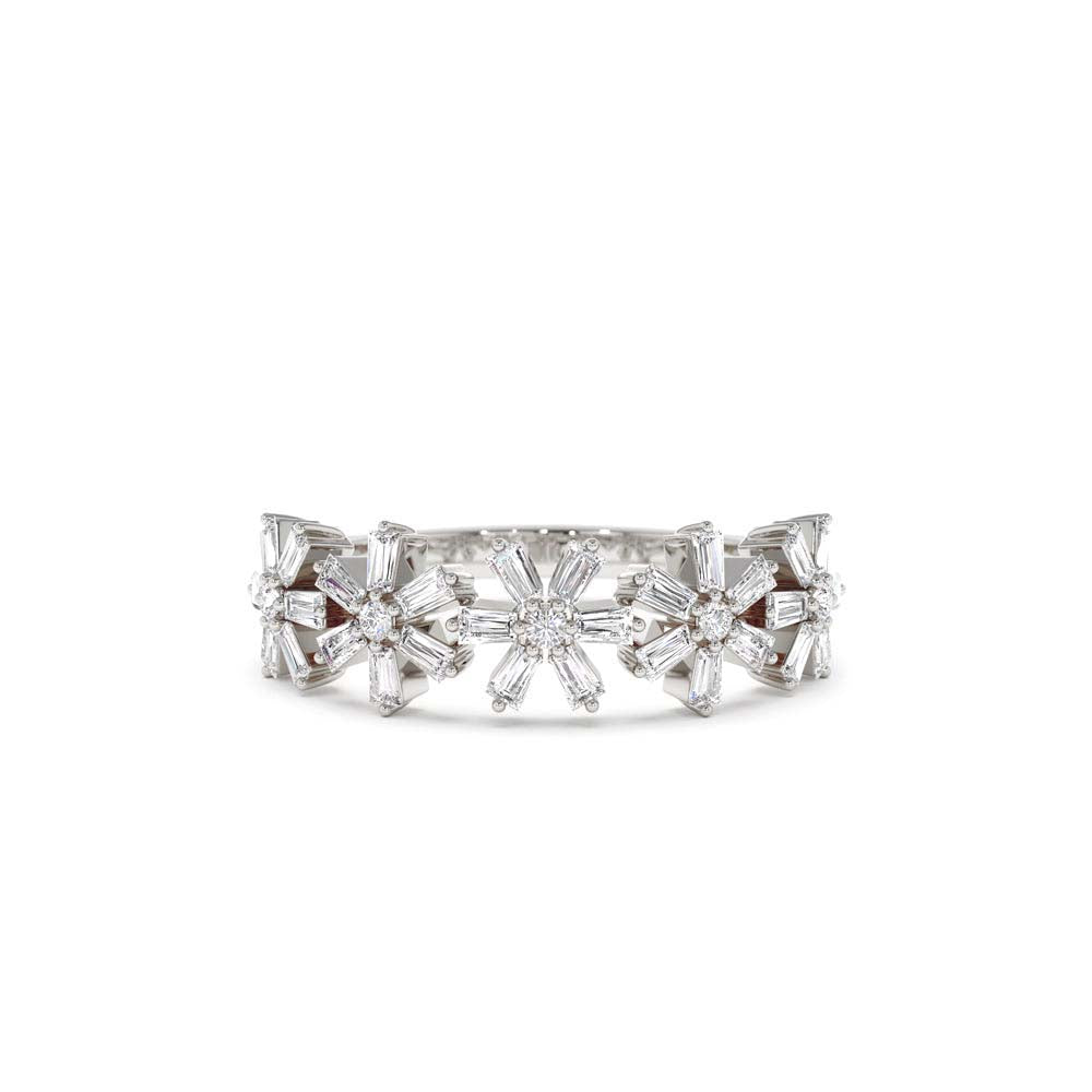 14K Baguette Diamond Multi Flower Design Ring - view 3